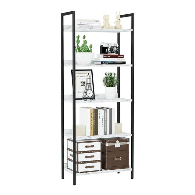NUMENN Bookshelf, 5 Tier Bookshelves, Home Office Bookcase Shelf Storage Organizer, Free Standing Storage Shelving Unit for Bedroom, Living Room and Home Office, White Marble
