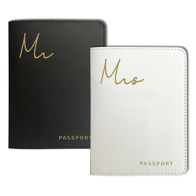 Mr&Mrs Gifts Matching Passport Holders for Mr and Mrs, Gold Foil Logo, Dual PU Leather with Card Pockets, Honeymoon Travel Essentials Gift for Newlyweds(MM Black White)