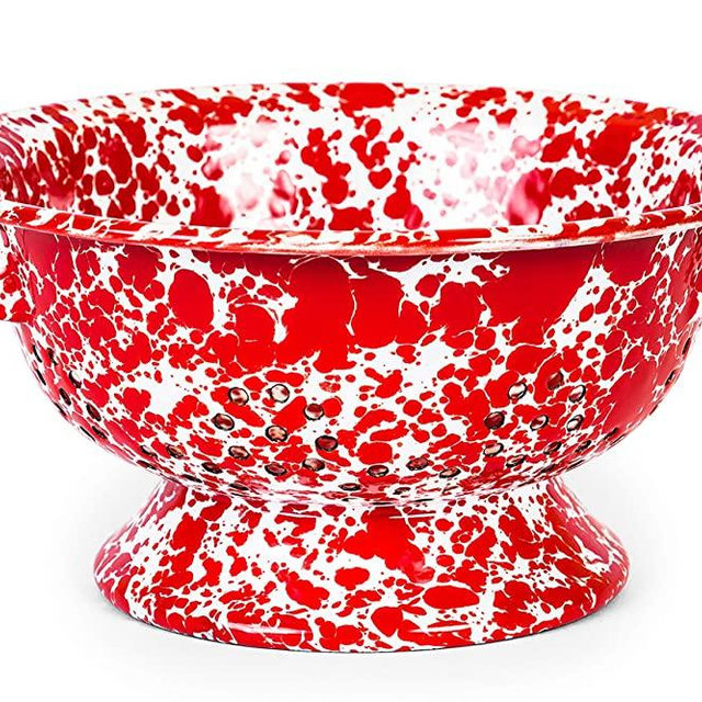 Enamelware Berry Colander, 1 quart, Red/White Splatter