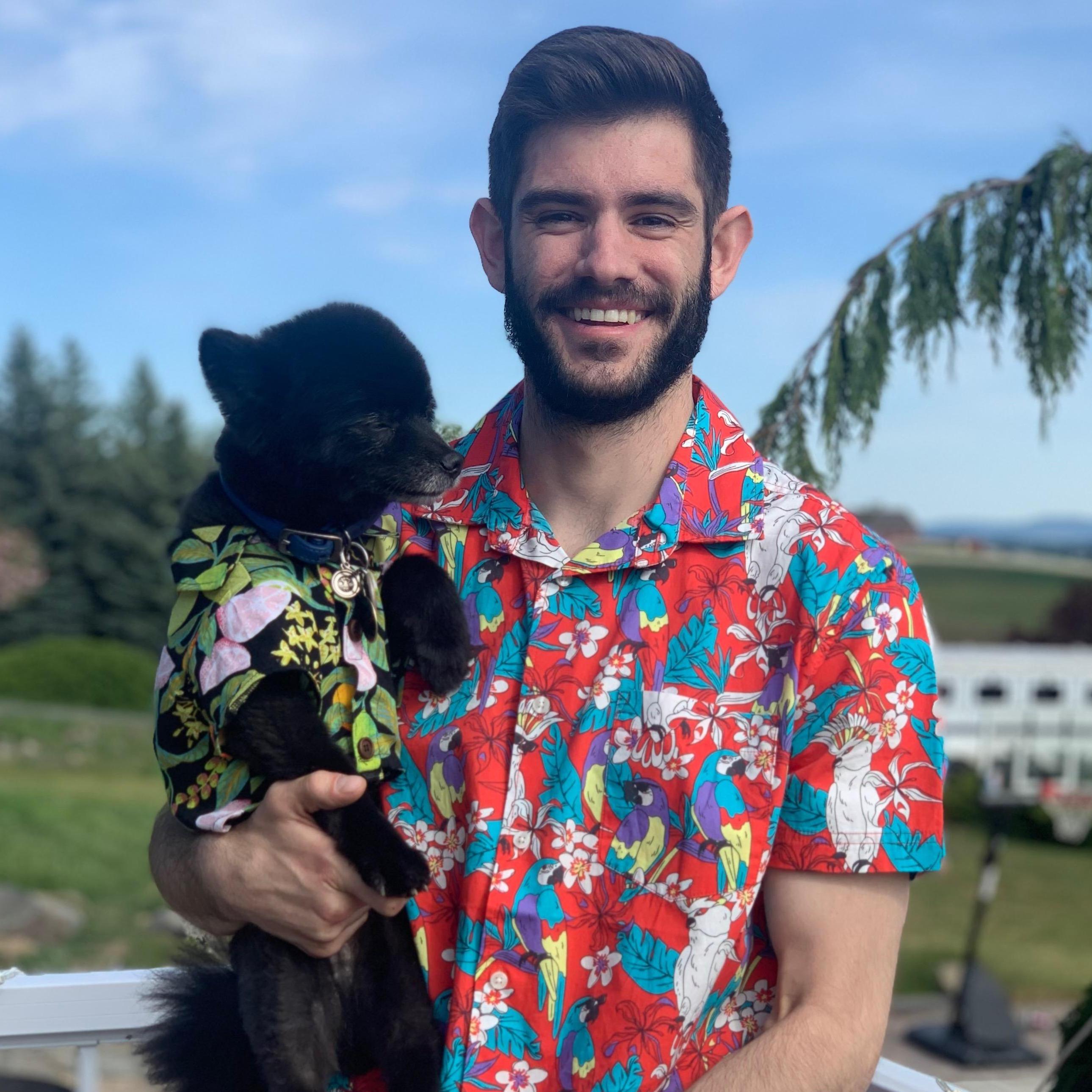 Bill & Vader in their matching summer shirts