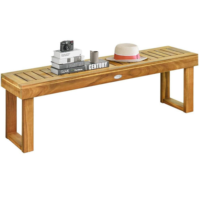 Tangkula 52" Acacia Wood Outdoor Bench, Wood Patio Dining Bench with Slatted Seat, Wooden Backless Garden Bench for Outdoors & Indoors, Outside Bench for Entryway, Deck, Poolside, Yard & Porch