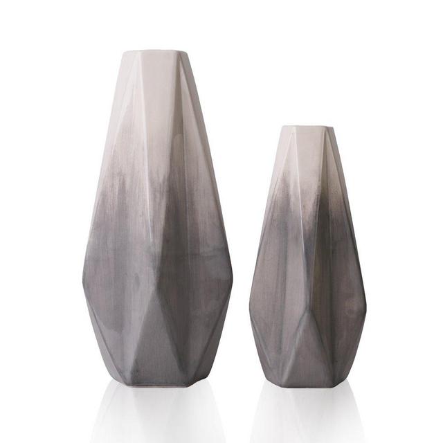 TERESA'S COLLECTIONS Modern Ceramic Vase for Home Decor, Grey and White Geometric Decorative Vases for Living Room, Mantel, Table Decoration-11 inch, Set of 2