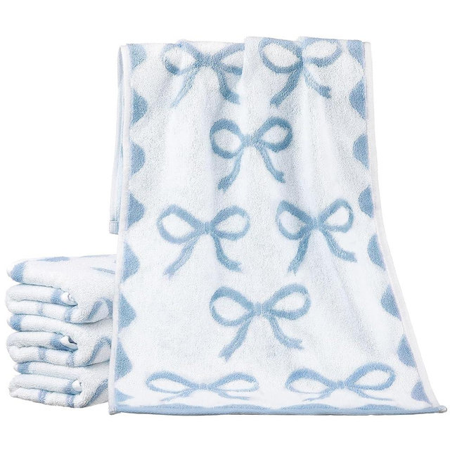 SmoothNovelty 4 Pcs Bow Hand Towels for Bathroom 13 x 29'' Soft 100% Cotton Coquette Face Towel Kitchen Decor Absorbent Facecloth Preppy Bathroom Decor Bridal Shower Wedding Gift(Blue,Soft Style)