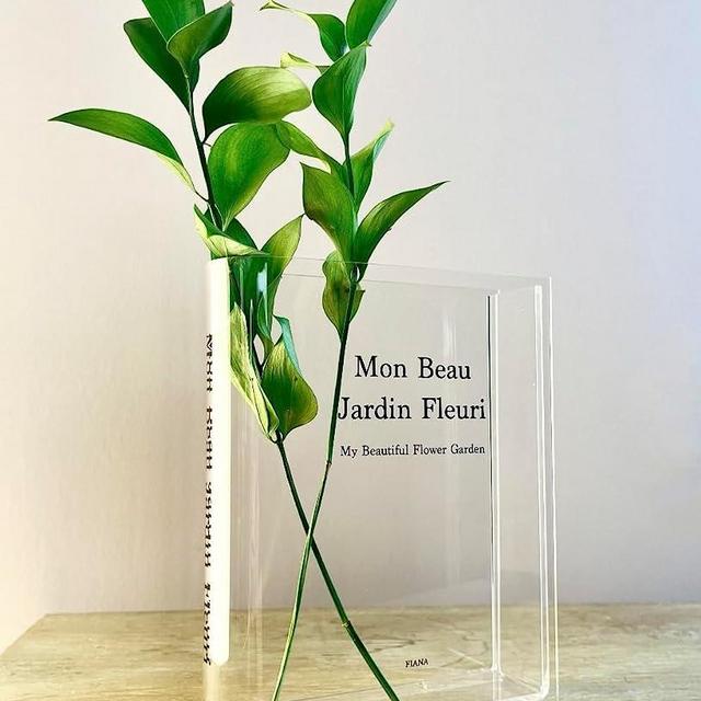 Book Vase for Flowers Aesthetic Room Decor, Bookshelf Decor, Flower Vases Unique, Clear Acrylic Flower Vase, Rectangular Vase, Eclectic Home Decor
