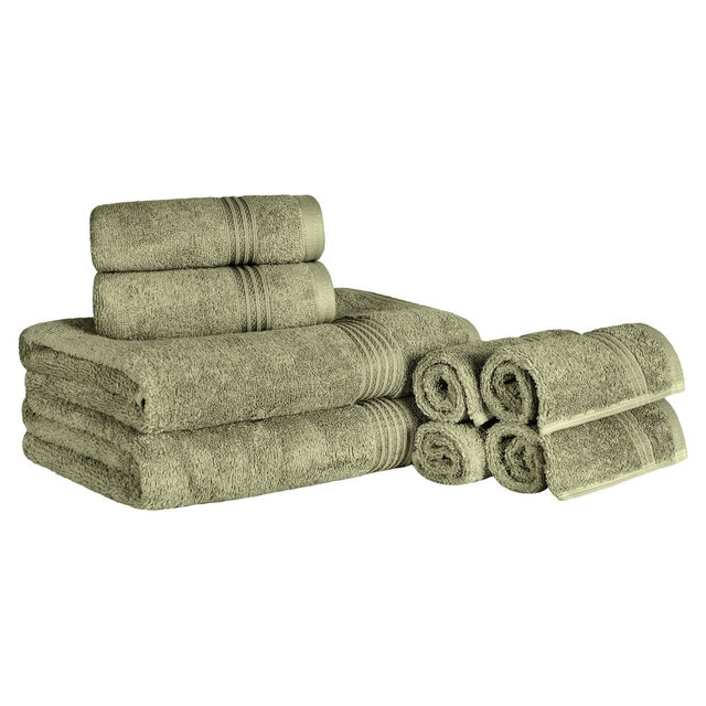 Premium Cotton Absorbent Luxury Weight 8 Piece Towel Set, Forest Green - Blue Nile Mills