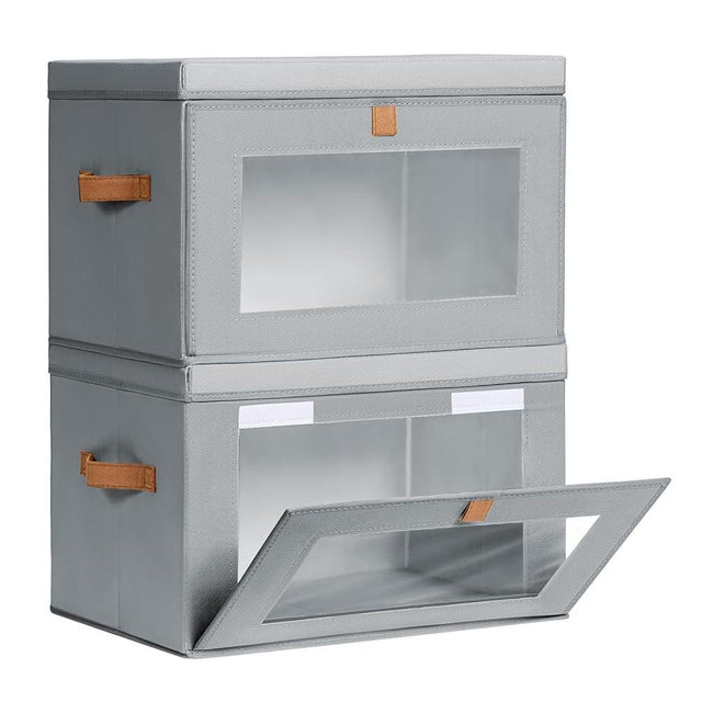 Homsorout Large Closet Organizer Bins- Collapsible Storage Bins with Handles & Window, Decorative Storage Boxes with Lids, Fabric Storage Containers for Living Room, Dorm, 2 Pack, Grey