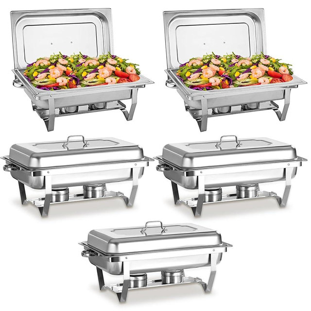 Jwevvie Chafing Dishes for Buffet 5 Pack, 9 QT Full Pan Stainless Steel Chafing Dish Buffet Set Sturdy and High Grade Chafers and Buffet Warmers Sets for Any Party with Complete Set