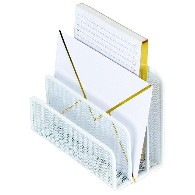 BLU MONACO White Metal Mesh Letter Sorter | 3-Slot Mail Organizer for Desk, Office & Home | Vertical File & Envelope Holder | Modern Mail Sorter for Documents, Bills & Files