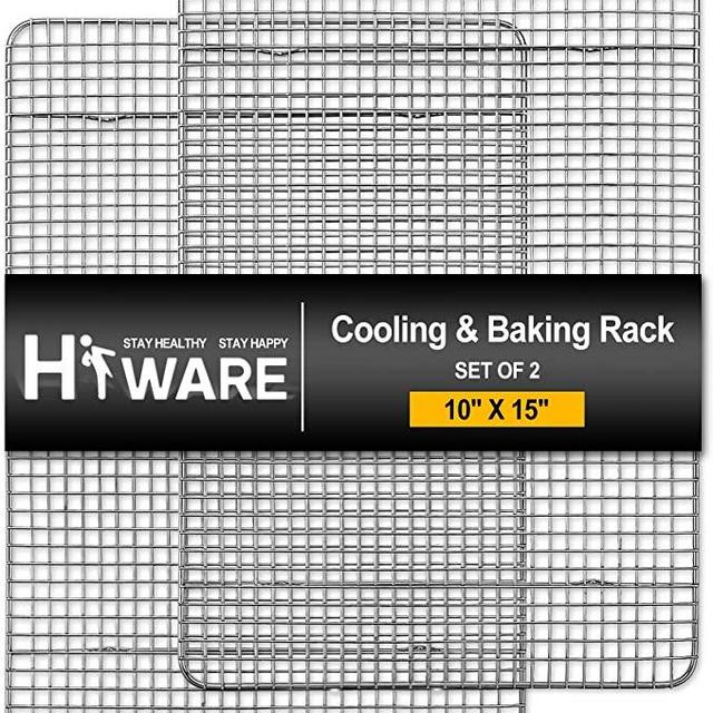 Hiware 2-Pack Cooling Racks for Baking - 10" x 15" - Stainless Steel Wire Cookie Rack Fits Jelly Roll Sheet Pan, Oven Safe for Cooking, Roasting, Grilling