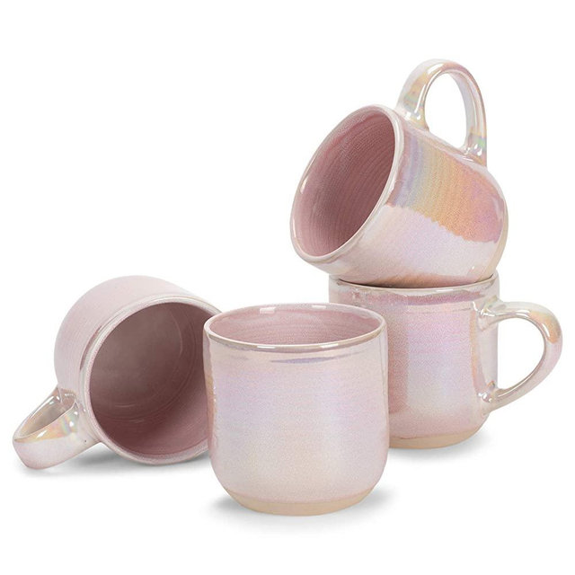 Red Glossy Rainbow Glaze 17 ounce Stoneware Coffee Cup Mugs Set of 4
