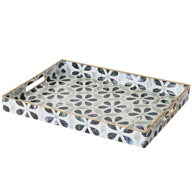 YXZHUOYU Boho Sturdy Acrylic Serving Tray with Handles, Rectangular for Coffee Table, Food, Breakfast - Kitchen Countertop, Ottoman - Plastic Decorative, 15.7" x 11.8"