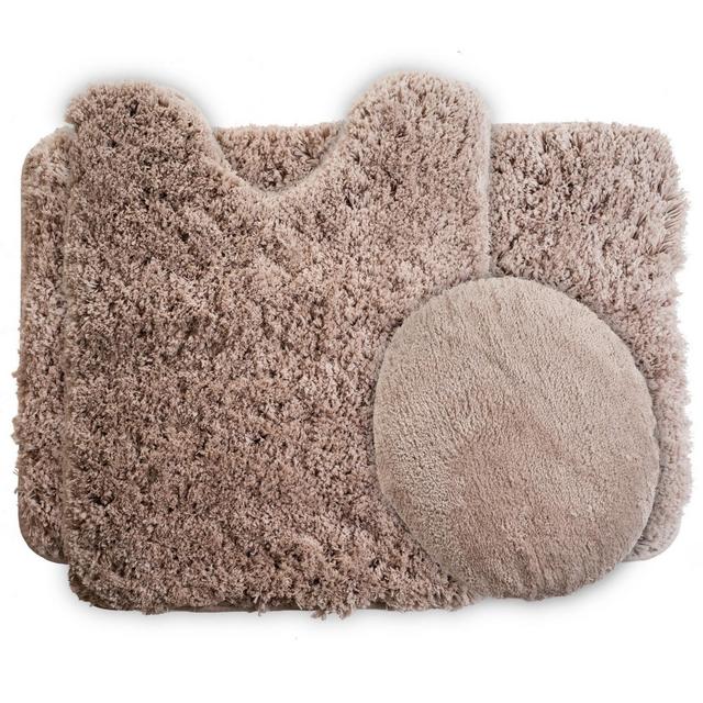 3pc Solid Super Plush Non-Slip Bath Mat Rug Set Taupe - Yorkshire Home