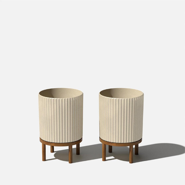 Veradek Mason Series Raised Demi 12" Plastic-Stone Planter with Stand - 2-Pack Sand/Brown
