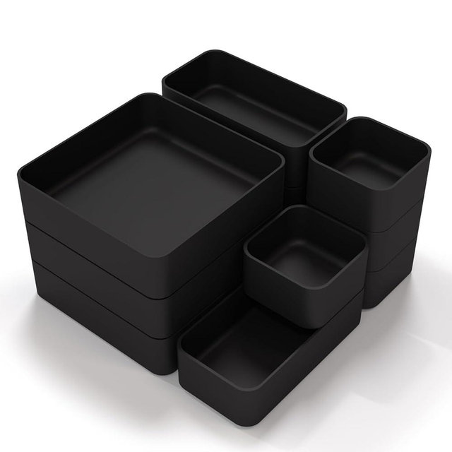 11-Piece Stackable Drawer Organizer Set, Multi-size Desk Drawer Organizer Trays Vanity Storage Bins for Storing Makeup, Stationery, Utensils in Bathroom Dresser, Office and Kitchen