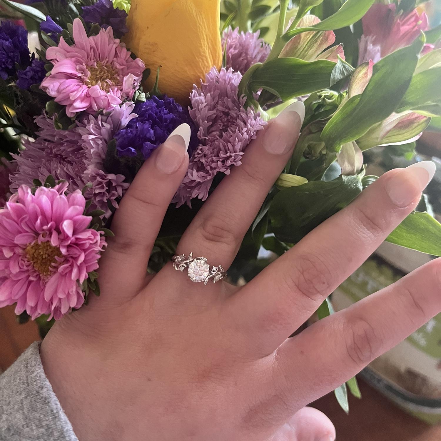 The engagement ring with the flowers Christian got Madison when he gave it to her