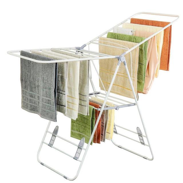 Daniks Clothes Drying Rack 18m | Foldable Laundry Drying Rack | Space Saving | White/Grey | with Height-Adjustable Wings | Indoor & Outdoor Use, Bed Linen, Clothing