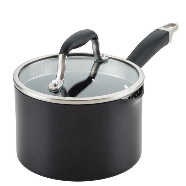 2-Qt. Covered Straining Saucepan, Onyx
