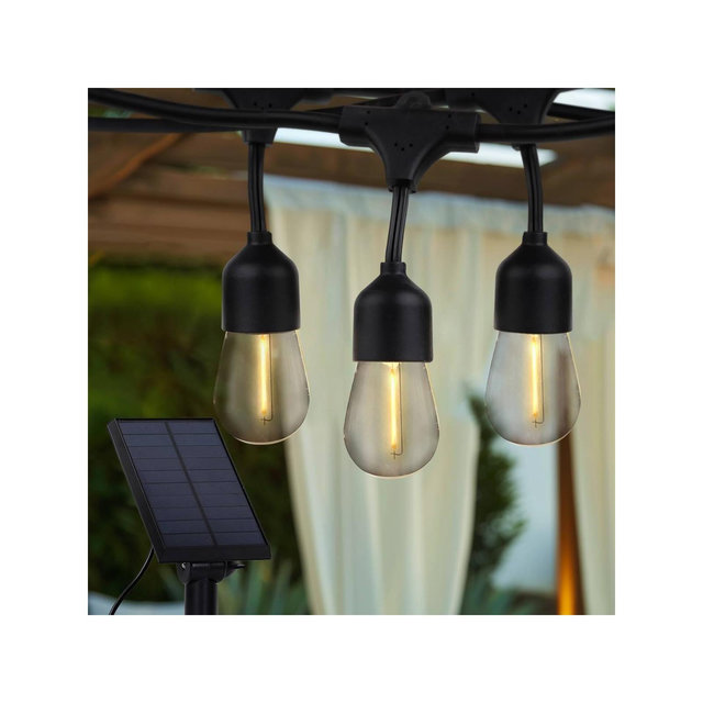 Brightech 15-Bulb LED Ambience Pro Hanging Solar 1W 48ft 2700K S14 Outdoor String Lights Clear Bulb Black Wire