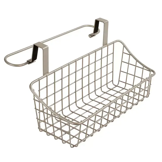 Spectrum Steel Grid Small Over-the-Door Towel Bar/Basket in Satin Nickel