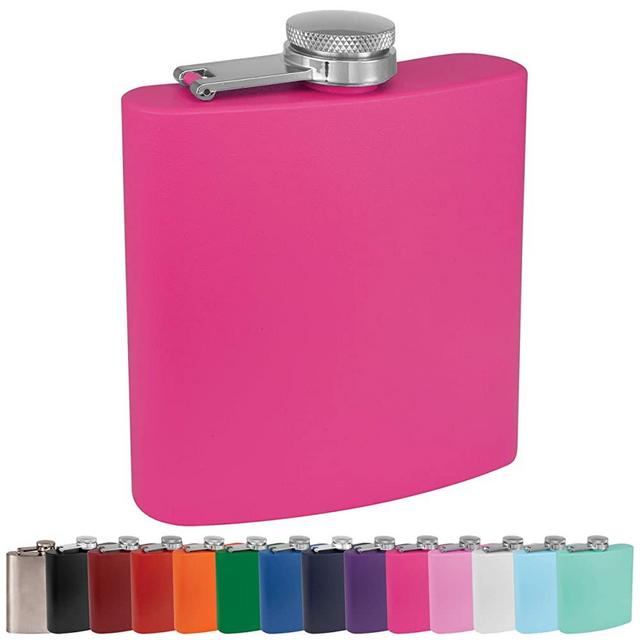Clear Water Home Goods - 6 oz Powder Coated Stainless Steel Hip Flask - Wedding Party - Groomsman - Bridesmaid (Matte Pink, 1)