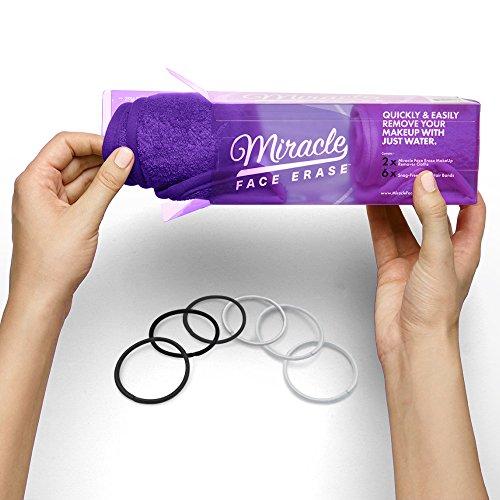 2 Pack Miracle Face Erase Makeup Remover Face Cloths, Chemical-free, Microfiber, Bonus 6 Hair Ties, (Purple)