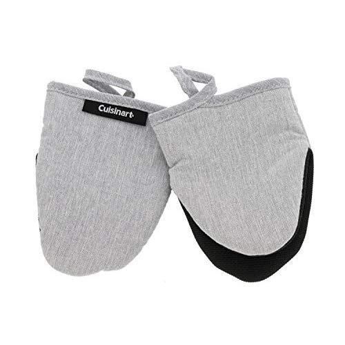 Cuisinart Chambray Neoprene Mini Oven Mitts, 2pk – Heat Resistant Kitchen Gloves to Protect Hands & Surfaces w/ Non-Slip Grip & Hanging Loop –Ideal for Handling Cookware/Bakeware – Light Grey
