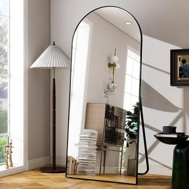 HARRITPURE 76"x34" Arched Full Length Mirror Free Standing Leaning Mirror Hanging Mounted Mirror Aluminum Frame Modern Simple Home Decor for Living Room Bedroom Cloakroom, Black