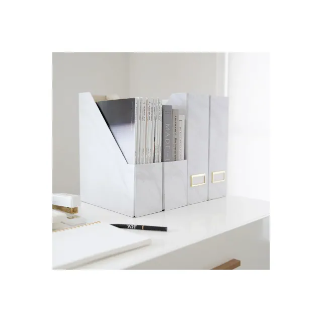 Blu Monaco Set of 4 Magazine Holders, White Marble Design with Gold Label Holders