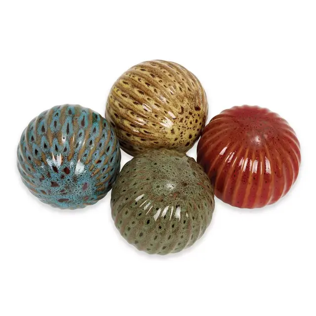 Ridge Road Décor Fluted Ceramic Ball Sculptures (Set of 4)