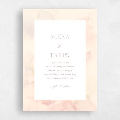 Peach Blush, Orange Wedding Invitation - Beaux-Arts Portrait