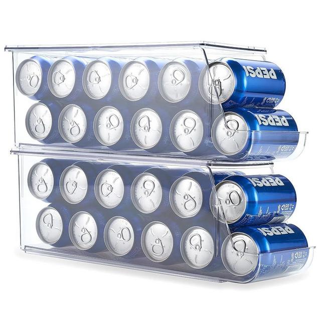 Prsildan Soda Can Organizer with Lid, Rolling Soda Can Dispenser for Refrigerator, Clear Acrylic Drink Dispenser for Fridge Organizer Bins Stackable Pantry Storage - Holds 12 Cans Each 2 Pack