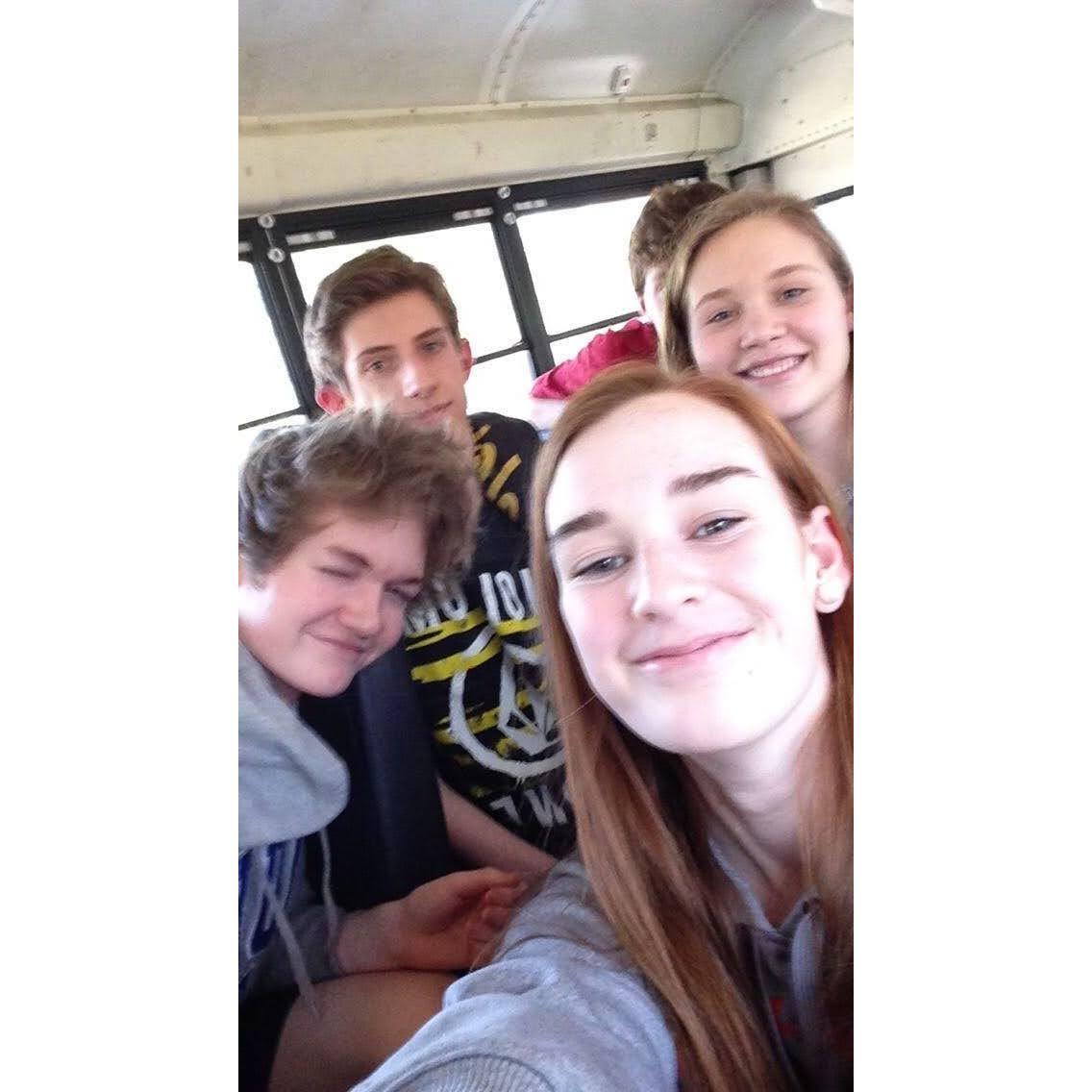 On the bus in high school.