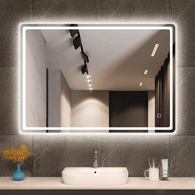 STARLEAD 40x28 Bathroom Wall Mounted LED Backlit Rounded Arc Corner Rectangle Mirror, Vanity Anti-Fog Mirror with Touch Button, Dimmable 6500K White Light, Bluetooth Speaker, Waterproof IP44