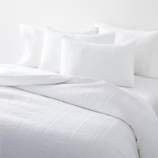 Malang White Stripe Textured King Duvet Cover