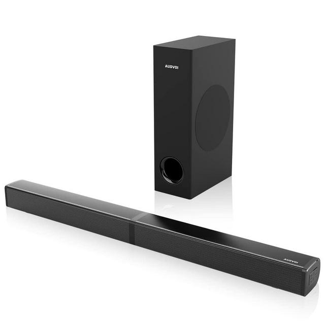 Sound Bar for TV, 190W 2.1CH Sound Bar with Subwoofer,125dB, 6 EQ Modes, LED Display Off, Audvoi Surround Sound System for TV, HDMI/Optical/Aux/USB/RCA, Remote Control, Wall Mountable