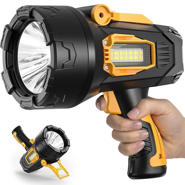 LBE Rechargeable Spotlight, Super Bright 2,000,000 Lumens Led Flashlight Handheld Spot Lights Outdoor with Cob Light, 10000ɱAh Long Lasting Large Spotlight for Hunting Boating Camping