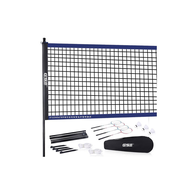 GSE Recreational Badminton Complete Set with Portable Badminton Net, 4 Badminton Rackets, 3 Shuttlecocks & Carrying Bag