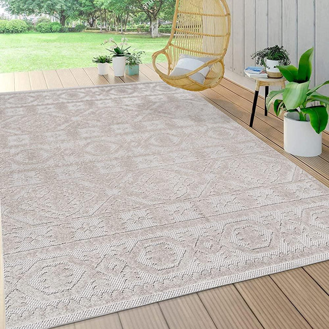 JONATHAN Y SBH102A-8 Citta High-Low Pile Mediterranean Tile Indoor Outdoor -Area Rug Bohemian Contemporary Geometric Easy-Cleaning Bedroom Kitchen Backyard Patio Porch Non Shedding, 8 X 10, Beige