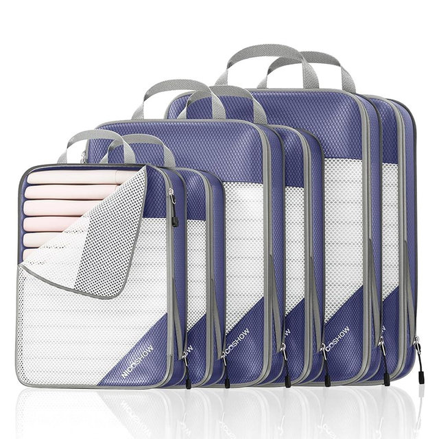 NICOSHOW Compression Packing Cubes 6 Set, Compressible Space-Saving Packing Cubes for Travel - Compression Bags, Luggage Organizer, Travel Essentials for Women, Bluish Purple