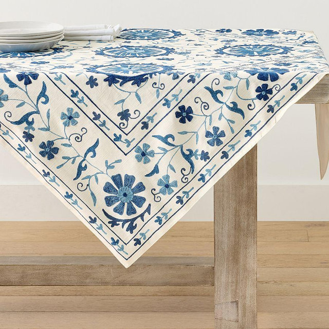 Milo Suzani Embroidered Table Throw - Blue Multi