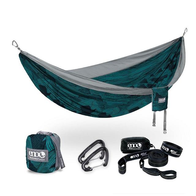 ENO Bundle, Includes The SingleNest Hammock & Atlas Suspension System, Lightweight, Durable Hammock with Straps for Camping, Hiking & Travel, Print Mountains to Sea/Grey