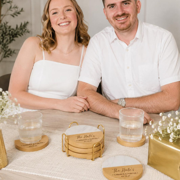 Personalized Coasters, Wedding Gift for Couple, Custom, Premium Craftsmanship Durability Tested, Custom Bar Coasters for Drinks with Monogram Engraved, Great Newlywed