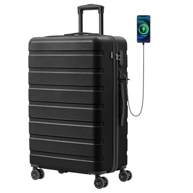 AnyZip Suitcase Hardside PC ABS Lightweight USB Luggage with Wheels TSA Lock Checked-Large 28 Inch Black
