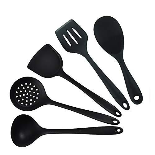 Silicone Spatula Set,kitchen utensils set silicone,The Baking Spatulas Silicone 480°F Heat-Resistant silicone kitchen tools, Rubber Spatulas Cookware.Stainless Steel Cooking Utensils Set .(Black)