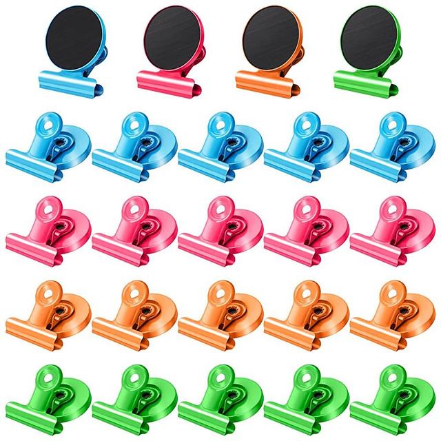 24 Pack Refrigerator Magnets Fridge Magnets Magnetic Clips Magnet Clips for Fridge Heavy Duty Magnetic Clips Fridge Magnet Clips-Scratch Free Perfect for Home School Office Use (Colorful)