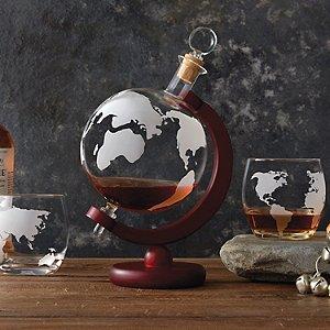 Etched Globe Whiskey Decanter & Glass Set