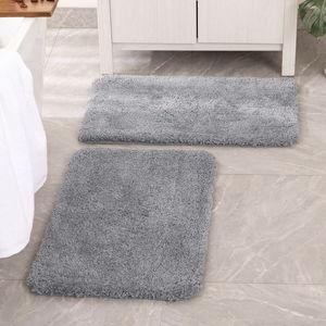 MIULEE Grey Bathroom Rugs Set 2 Piece, Soft Absorbent Microfiber Bath Mat Set, Non Slip Quick Dry Machine Washable Plush Shaggy Bath Rugs for Bathroom Floor, Tub and Shower, 16x24 inches