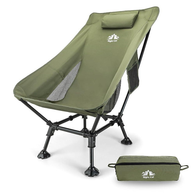 Night Cat High-Back Camping Chair: Lightweight Comfortable Backpacking Chair with Head Support and Anti-Sinking Feet for Hiking Lawn Mountain 330 LBS Green