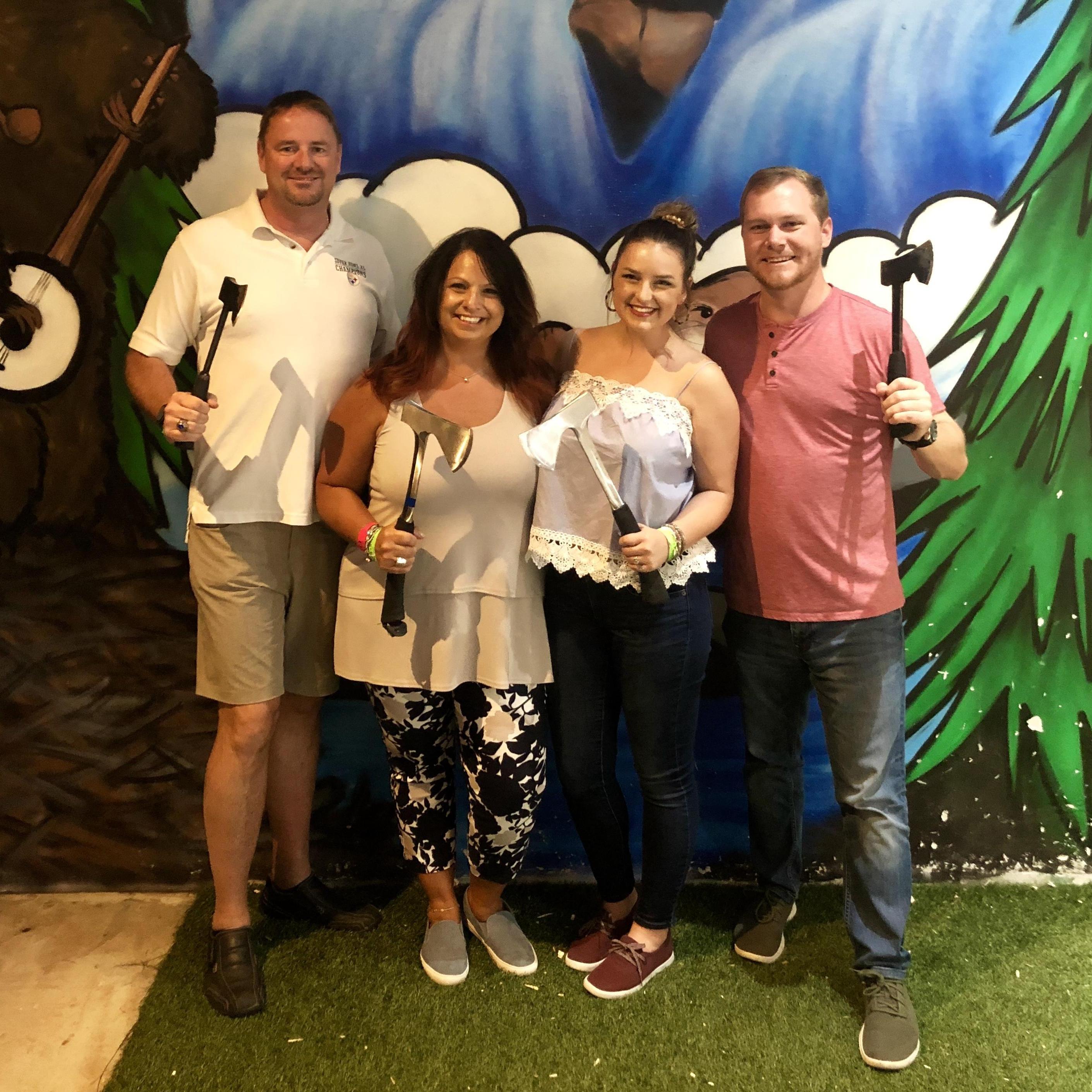 Joe and Jordan celebrated Mother's Day with Jordan's parents - Axe Throwing!