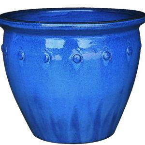 allen + roth Round 15.6-in W Large Blue Ceramic Indoor/Outdoor Planter with Drainage Holes
